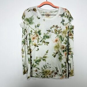 Chaser NWT Floral Vintage Jersey Long Sleeve Shoulder Vent Tee Shirt Medium
